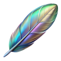 iconic creative Ultra-detailed, photorealistic isolated cutout of a single, floating feather with holographic iridescence with Transparent Background top-tier png