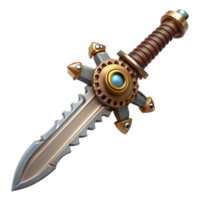 intense striking Steampunk sword with intricate metalwork and gear-shaped hilt with Transparent Background detailed png