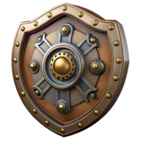 rare creative Steampunk shield with intricate metalwork and clockwork details with Transparent Background museum quality png