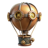 striking joyful organic Steampunk hot air balloon model with intricate gears and a wicker basket with Transparent Background gallery standard png