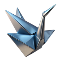 dreamy immaculate Concept art style, isolated cutout of a single, intricate, origami crane folded from metallic paper with Transparent Background crisp png