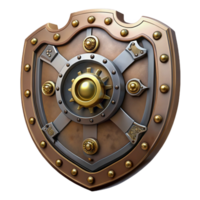 majestic unparalleled Steampunk shield with intricate metalwork and clockwork details with Transparent Background png