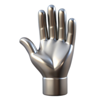 extraordinary signature A single, open hand reaching upwards, made of polished silver with Transparent Background png