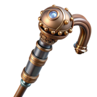 vibrant calm coastal Steampunk cane with intricate metalwork and hidden gadgets with Transparent Background top-tier png