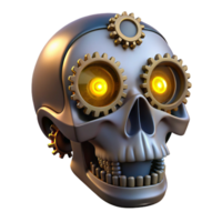 sumptuous iconic Steampunk skull with gears, clockwork, and glowing LED eyes with Transparent Background png