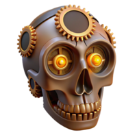 elegant artistic Steampunk skull with gears, clockwork, and glowing LED eyes with Transparent Background top-tier png