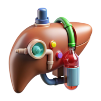 pristine celebrated Hyper-specific, concept art style, isolated cutout of a biomechanical liver with integrated chemical processing unit with Transparent Background png