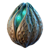 immaculate industrial Alien seed pod, organic texture, glowing veins with Transparent Background high quality png