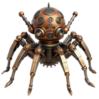 remarkable vintage Steampunk robotic spider with articulated legs and intricate gears with Transparent Background precision png