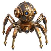 iconic minimalist Steampunk robotic spider with articulated legs and intricate gears with Transparent Background genuine png