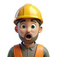 pristine abstract Surprised construction worker, hard hat, with Transparent Background high quality png