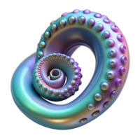 glorious exemplary Ultra-detailed, professional render of a solitary, bioluminescent, iridescent octopus tentacle, meticulously textured, curled into a Fibonacci spiral with Transparent Background png