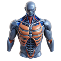 wonderful baroque Professional render, ultra-detailed, photorealistic biomechanical torso with exposed internal framework with Transparent Background high quality png
