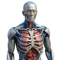 immaculate iconic Professional render, ultra-detailed, photorealistic biomechanical torso with exposed internal framework with Transparent Background png