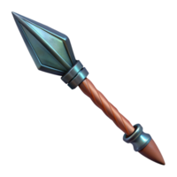 dramatic sought-after Concept art style, isolated cutout of a single, hand-forged tribal spear with a sharpened obsidian tip with Transparent Background png