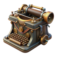serene dreamy mid-century Steampunk typewriter with ornate keys and a metal casing with Transparent Background impeccable png