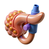 joyful elegant Hyper-specific, concept art style, isolated cutout of a biomechanical pancreas with integrated insulin production system with Transparent Background sharp png
