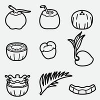 set of coconut with outline style good for symbol, icon, coloring book, coloring page, etc vector