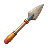 impressive tropical Hyper-specific, professional render of a tribal spear with a hand-carved wooden shaft and a sharpened flint point Isolated cutout with Transparent Background ultra HD png