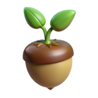 exquisite timeless Hyper-specific, professional render of a single, sprouting acorn with a visible root with Transparent Background png