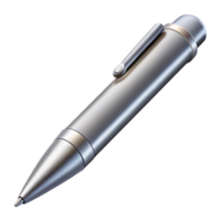 gorgeous coveted Concept art style, ultra-detailed render of a single silver ballpoint pen, isolated cutout with Transparent Background png