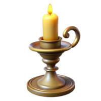 distinctive elegant A single, ornate candlestick, with a burning candle with Transparent Background flawless png