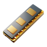 magnificent timeless Hyper-specific, isolated cutout of a single RAM module, photorealistic, professional render, ultra-detailed gold contacts with Transparent Background png