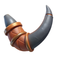 dazzling celebrated Concept art style, isolated cutout Hyper-specific render of a single Minotaur horn, chipped and scarred, textured surface with Transparent Background png