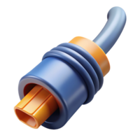 intense vibrant Hyper-specific, ultra-detailed, professional render of a single, fiber optic cable connector, isolated cutout with Transparent Background flawless png