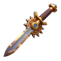 unparalleled abstract Steampunk sword with a serrated blade and a gear-studded hilt with Transparent Background 4K png