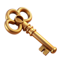 immaculate iconic Photorealistic, ultra-detailed, hyper-specific professional render of a single, isolated antique brass key, intricate carvings, isolated cutout with Transparent Background png