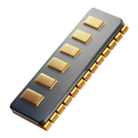 immaculate avant-garde Hyper-specific, isolated cutout of a single RAM module, photorealistic, professional render, ultra-detailed gold contacts with Transparent Background refined png