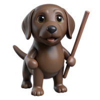 radiant traditional Labrador Retriever, chocolate, holding a stick with Transparent Background precision png