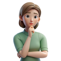 mesmerizing rustic Thoughtful young woman, hand on chin, looking away, with Transparent Background sharp png