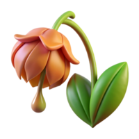 exceptional retro Hyper-specific, photorealistic render of a single, wilted flower with drooping petals and browning leaves Isolated cutout with Transparent Background impeccable png