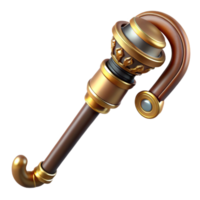 extraordinary organic Steampunk cane with a brass handle and a hidden compartment with Transparent Background studio quality png