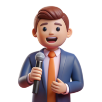energetic pristine Confident speaker with a microphone, with Transparent Background precision png