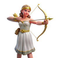 impressive elegant Artemis, Goddess of the Hunt, with bow and arrow, with Transparent Background flawless png