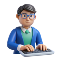 melancholic alluring Thoughtful writer typing on an invisible keyboard, with Transparent Background museum quality png
