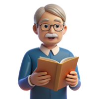 elegant gothic Senior man reading book with Transparent Background high quality png