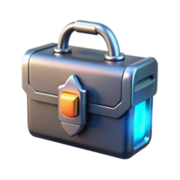 exquisite baroque Concept art style, isolated cutout of a sleek, chrome retro-futuristic briefcase with illuminated digital lock and retractable handle with Transparent Background refined png