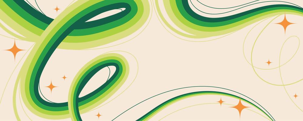Whimsical Colorful Squiggle Lines with Swirls and Sparkles on Light Canvas. Magical and dreamy background with fluid curves, glittering details perfect for web, cards, groovy banners