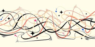 Colorful Wave Line Background with Stars on White Background. Dynamic playful overlapping lines with rhythmic flow. Perfect for music posters, branding, and web vector