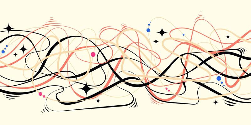 Colorful Wave Line Background with Stars on White Background. Dynamic playful overlapping lines with rhythmic flow. Perfect for music posters, branding, and web