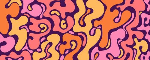 Pink and Orange Groovy Abstract Background with Blobby Organic Shapes. Multicolored retro design with soft curves, fluid motion, and 70s aesthetic. Perfect for posters, music flyers, cards, print, web vector