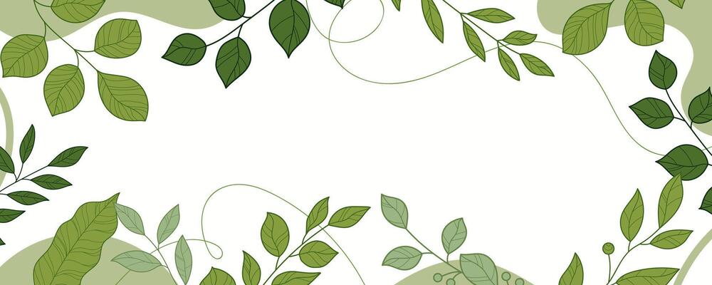 Green Botanical Frame with Tropical Leaves on Beige Background. Natural and organic lush greenery. Perfect for invitations, eco branding, and cards, print, banners