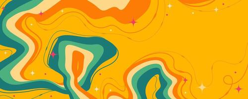 Abstract Background with Multicolored Shaky Lines and Curls on Yellow Background. Earthy design with molten shapes and retro colors. Ideal for bold prints, branding, posters, cards and psychedelic art vector