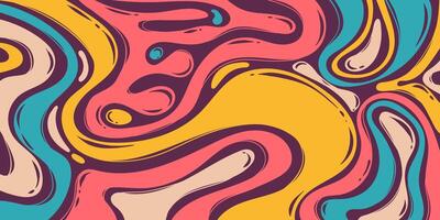 Colorful Groovy Abstract Background with Multicolored Psychedelic Retro Bold Line Swirls. Perfect for music posters, retro design, and funky fashion vector
