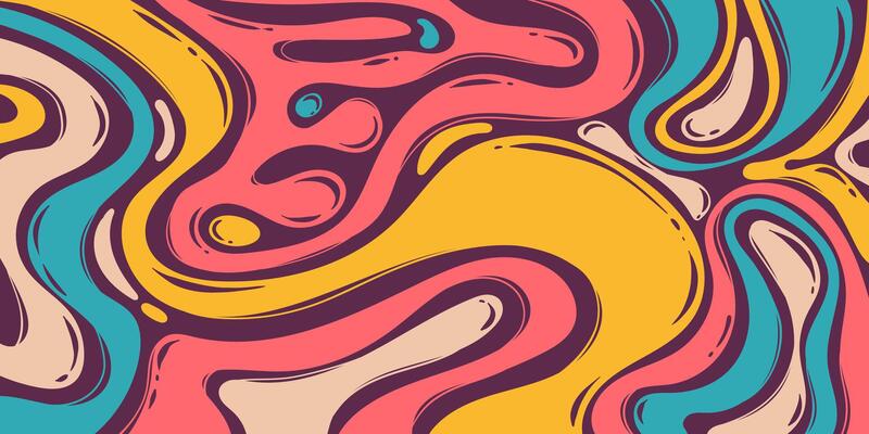 Colorful Groovy Abstract Background with Multicolored Psychedelic Retro Bold Line Swirls. Perfect for music posters, retro design, and funky fashion