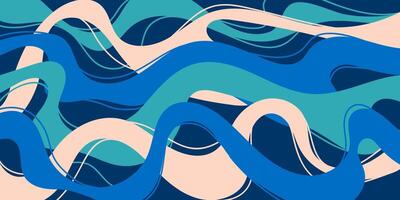 Blue Ocean Abstract Background with Wavy Fluid Lines. Dynamic design with marine tones and organic flow. Perfect for branding, web, cards, print vector